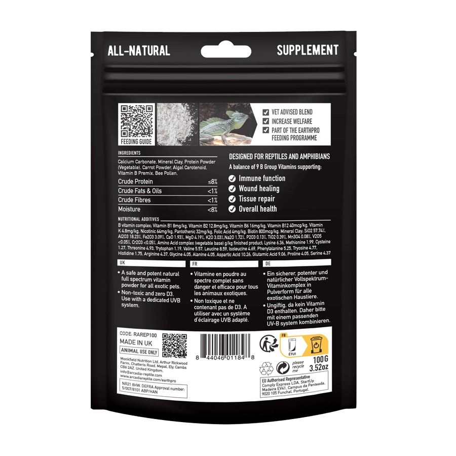 ARCADIA EarthPro-A Witaminy dla Gadów Bez D3 Minerały gady,płazy 100g